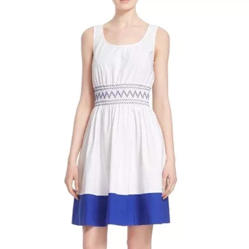 kate spade White and Royal Blue Sleeveless Fit-and-Flare Dress